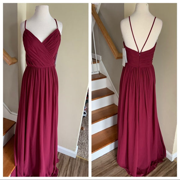 Vestido de chiffon con tirantes finos y volantes de alto y bajo Borgoña Tallas Grandes