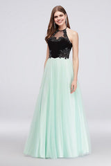 BLONDIE NITES Vestido halter con faldón menta de tul. Talla 7