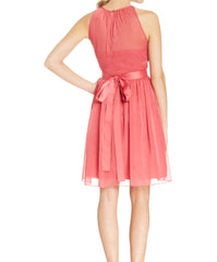 Adrianna Papell Vestido de chiffon coral con aplicaciones. Talla 8