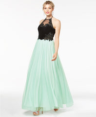 BLONDIE NITES Vestido halter con faldón menta de tul. Talla 7