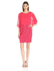 Adrianna Papell Vestido de encaje con capa de chiffon. TALLA 4