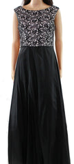AIDAN MATTOX Vestido de encaje y falda de taffeta. Talla 6
