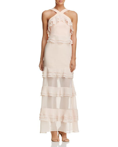 AQUA Vestido de olanes colos palo de rosa.Talla M