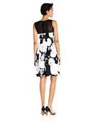 CALVIN KLEIN Vestido con estampado floral blanco y negro. Talla 8