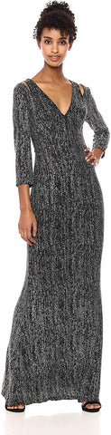 CALVIN KLEIN Vestido de noche con brillos plata. Talla 8