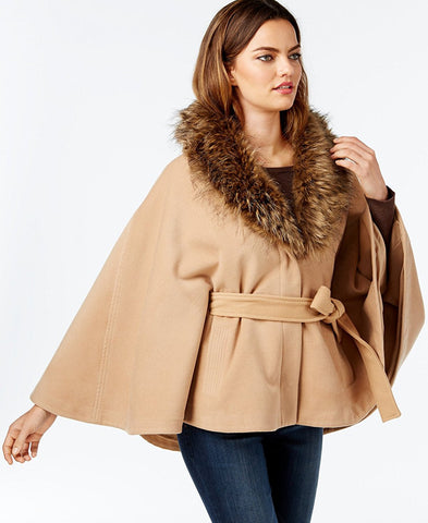 INC International Concepts Capa de lana con cuello de pelo desmontable. Talla 3X