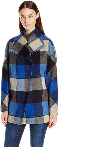 JONES NEW YORK abrigo de lana estampado a cuadros.  Talla 14