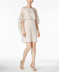 Jessica Howard Vestido color beige con capa floral. Talla 12 Petite