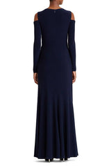 RALPH LAUREN Vestido de noche color negro manga larga. Talla 8