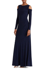 RALPH LAUREN Vestido de noche color negro manga larga. Talla 8