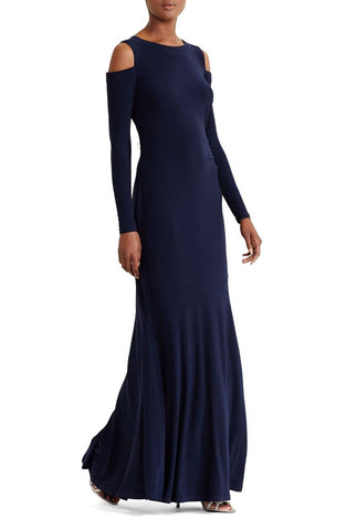 RALPH LAUREN Vestido de noche color negro manga larga. Talla 8