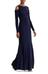 RALPH LAUREN Vestido de noche color negro manga larga. Talla 8