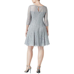 SL FASHIONS Vestido de encaje gris corte A. Talla 14W