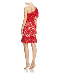 AQUA Vestido de encaje tipo crochet rojo. Talla M