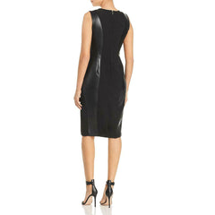 DKNY Vestido negro con aplicaciones de piel en costados. Talla 8